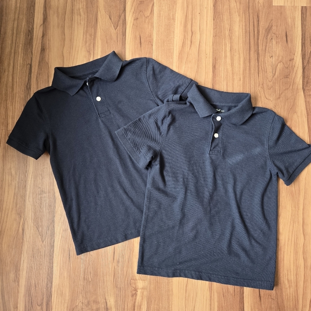 Set of 2 Navy Blue Short Sleeve Boy School Uniform Shirts Kids Small 6/7 VGUC
